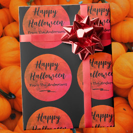 Schwarz und Orange Vollmond Muster Happy Halloween Geschenkpapier