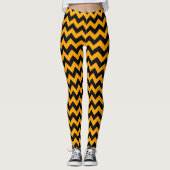Schwarz und Orange ZigZag Zickzack Leggings (Vorderseite)