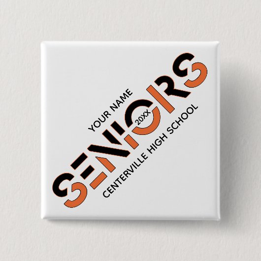 Schwarz und orange zweifarbige Buchstaben in Schei Button (Vorderseite)