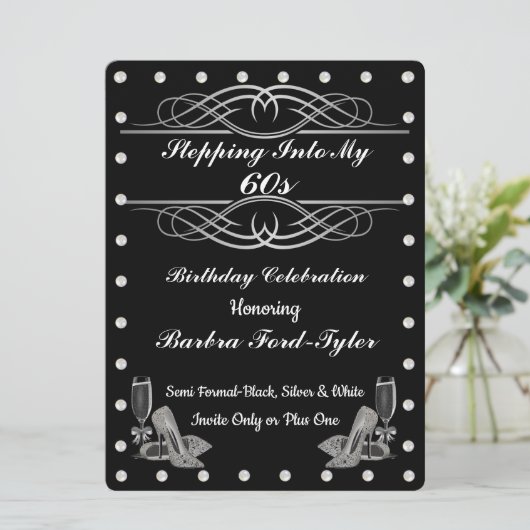 Schwarz und Perlen Einladung (Stehend Vorderseite)