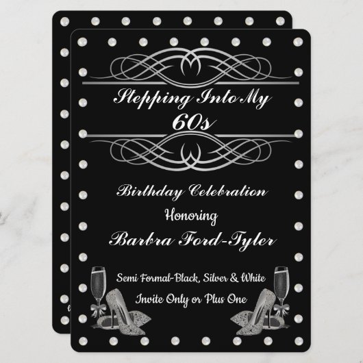 Schwarz und Perlen Einladung (Vorne/Hinten)