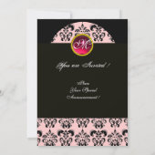 SCHWARZ- UND PINK-DAMASK-MONOGRAMM, rote Rubine Einladung (Rückseite)