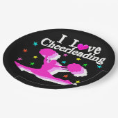 SCHWARZ UND PINK I LIEBE CHEERLEADER PAPIER TELLER (Schrägansicht)