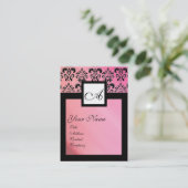 SCHWARZ- UND PINKSILK-DAMASK-SQUARE-MONOGRAMM VISITENKARTE (Stehend Vorderseite)