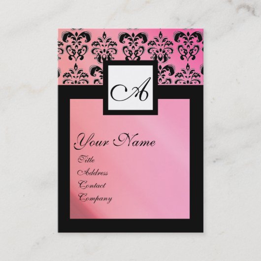 SCHWARZ- UND PINKSILK-DAMASK-SQUARE-MONOGRAMM VISITENKARTE (Vorderseite)