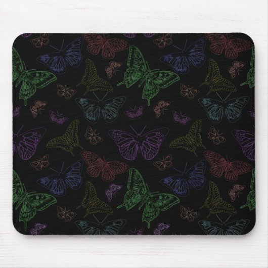 Schwarz- und Regenbogenfarbene Schmetterlinge Mousepad (Vorne)