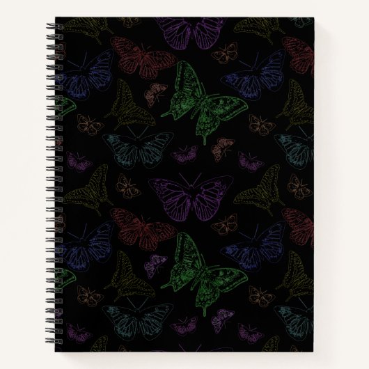 Schwarz- und Regenbogenfarbene Schmetterlinge Notizblock (Vorderseite)