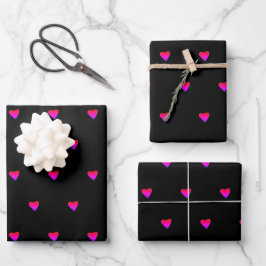 Schwarz und Retro rosa Niedliche, schmale Herzen M Geschenkpapier Set