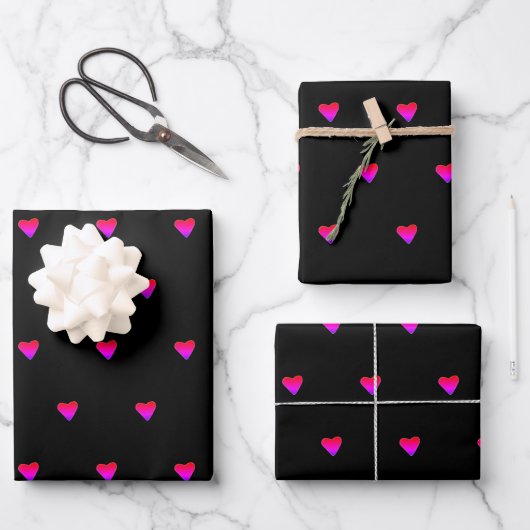 Schwarz und Retro rosa Niedliche, schmale Herzen M Geschenkpapier Set (Vorderseite)