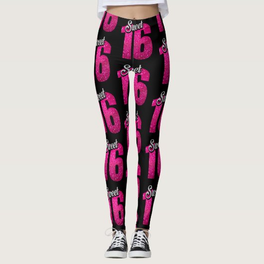 Schwarz-und Rosa-"Bonbon 16" Leggings (Vorderseite)