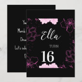 Schwarz und Rosa Einladung (Vorne/Hinten)