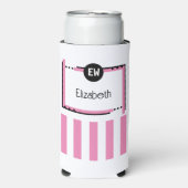 Schwarz und Rosa fügen Sie Initialen Namensstreife Selters Dosenkühler (Seltzer Vorderseite)