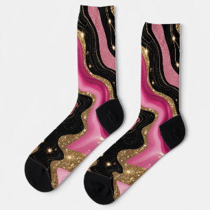 Schwarz und rosa Gold Achat Socken