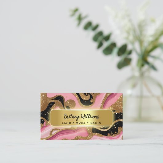 Schwarz und rosa Gold Achat Visitenkarte (Stehend Vorderseite)