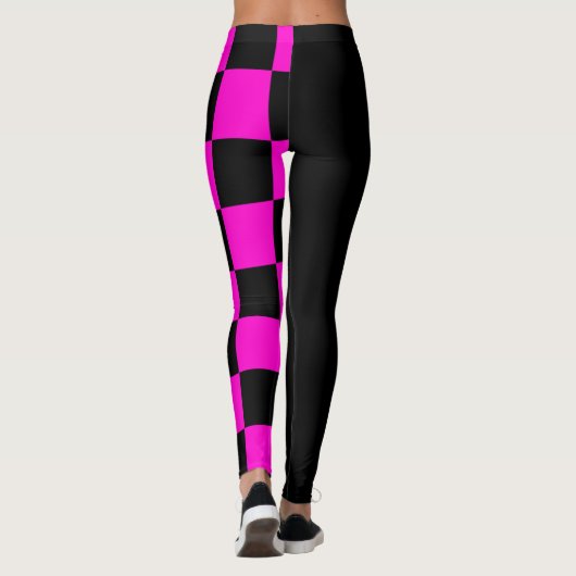 Schwarz und Rosa Halbzeit und halbe Schachbrett Leggings (Rückseite)