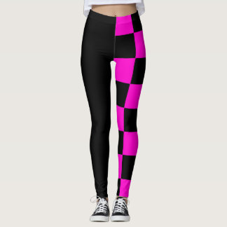 Schwarz und Rosa Halbzeit und halbe Schachbrett Leggings