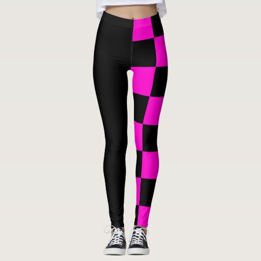 Schwarz und Rosa Halbzeit und halbe Schachbrett Leggings (Vorderseite)