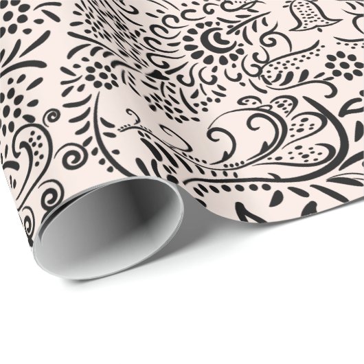 Schwarz und Rosa Mehndi Paisley Indianermuster Geschenkpapier (Rolleneckpunkt)