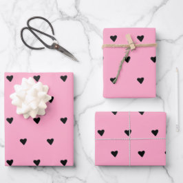 Schwarz und Rosa Niedliche, farbige Herzen Minimal Geschenkpapier Set