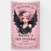 Schwarz und Rosa Pastellfarben Goth Fairy 13. Gebu Banner (Vertikal)