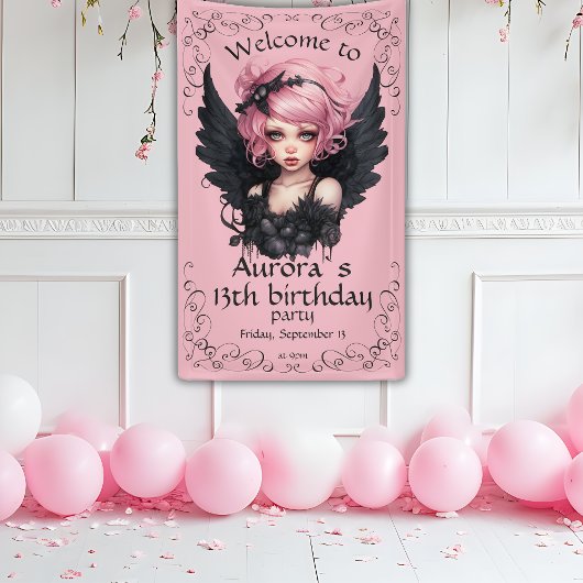 Schwarz und Rosa Pastellfarben Goth Fairy 13. Gebu Banner