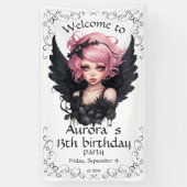 Schwarz und Rosa Pastellfarben Goth Fairy 13. Gebu Banner (Vertikal)