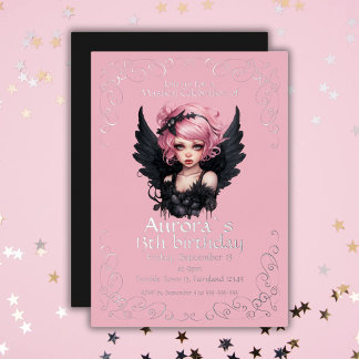 Schwarz und Rosa Pastellfarben Goth Fairy 13. Gebu Folieneinladung