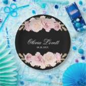 Schwarz und Rosa Rosen Chic Brautparty Pappteller (Party)