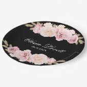 Schwarz und Rosa Rosen Chic Brautparty Pappteller (Schrägansicht)
