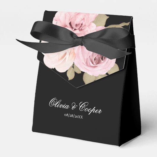 Schwarz und Rosa Rosen Chic Wedding Geschenkschachtel (Vorderseite)