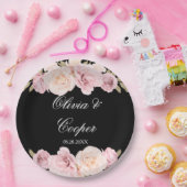 Schwarz und Rosa Rosen Chic Wedding Pappteller (Party)