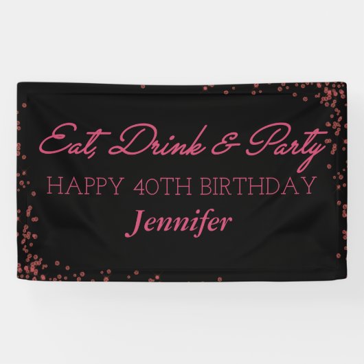 Schwarz und Rosa Sparkle Erwachsene Glücklich Gebu Banner (Horizontal)