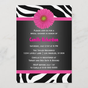 Schwarz und Rosa, Zebra Bridal Dusche Einladung