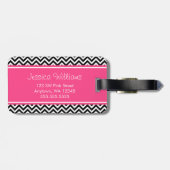 Schwarz-und Rosa-Zickzack Muster personalisiert Gepäckanhänger (Rückseite horizontal)