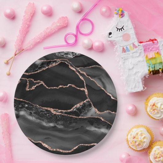 Schwarz und Rose Gold Agate Geode Formal Pappteller (Party)
