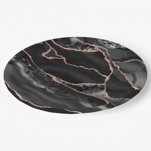 Schwarz und Rose Gold Agate Geode Formal Pappteller (Schrägansicht)