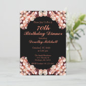 Schwarz und Rose Gold Ballon 70. Geburtstag Einladung (Stehend Vorderseite)