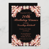 Schwarz und Rose Gold Ballon 70. Geburtstag Einladung (Vorne/Hinten)