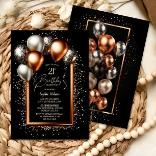 Schwarz und Rose Gold Balloons 21. Geburtstag Part Einladung