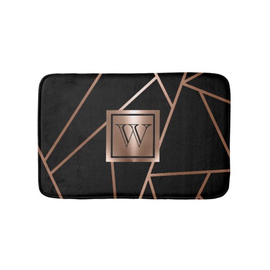Schwarz und Rose Gold Geometric Badematte (Vorderseite)