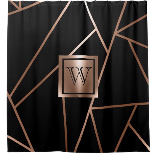 Schwarz und Rose Gold Geometric Duschvorhang (Vorderseite)