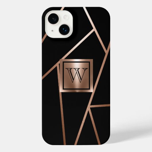 Schwarz und Rose Gold Geometric iPhone Hülle (Rückseite)
