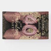 Schwarz und Rose Gold Glitzer 40. Geburtstag Banner (Horizontal)