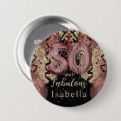 Schwarz und Rose Gold Glitzer 50. Geburtstag Button (Vorne & Hinten)