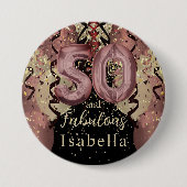 Schwarz und Rose Gold Glitzer 50. Geburtstag Button (Vorderseite)