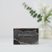 Schwarz und Rose Gold Glitzer Aquarell Gilde Agate Visitenkarte (Stehend Vorderseite)