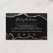 Schwarz und Rose Gold Glitzer Aquarell Gilde Agate Visitenkarte (Rückseite)