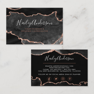 Schwarz und Rose Gold Glitzer Aquarell Gilde Agate Visitenkarte