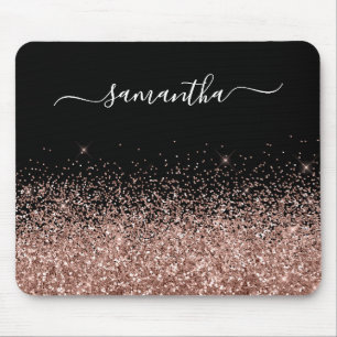 Schwarz und Rose Gold Glitzer Eleganter Name Mousepad