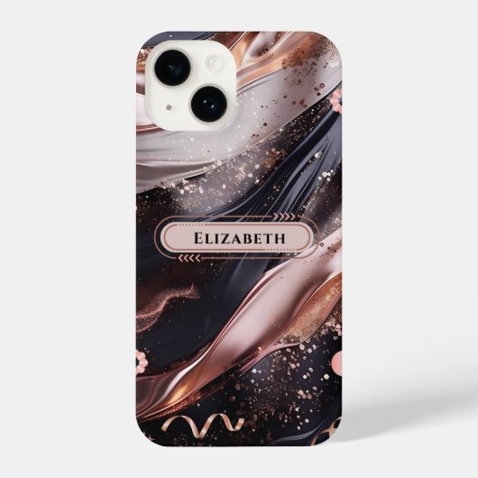 Schwarz und Rose Gold Hintergrund Personalisiertes iPhone Hülle (Rückseite)